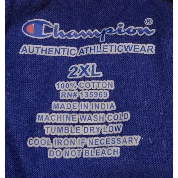 Champion Allover Logo Tee in Blue EUC Size 2XL - Picture 2 of 3